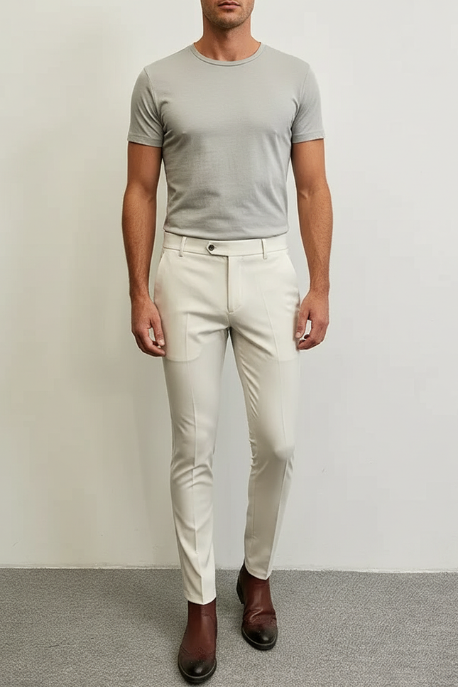 Pantalon Blanc Slim Homme Tissu Élégant Chino - Beige Gabardine