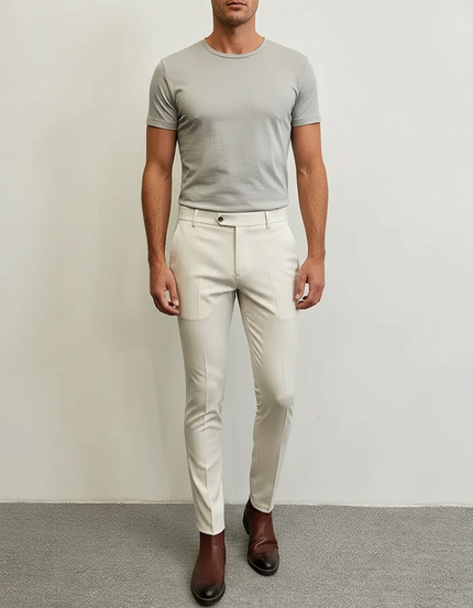 Pantalon Blanc Slim Homme Tissu Élégant Chino - Beige Gabardine