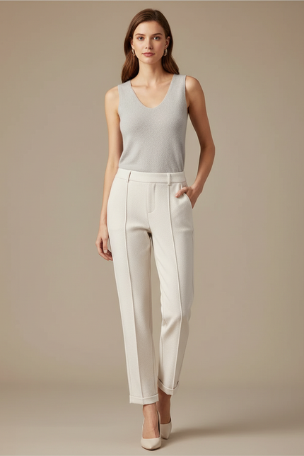 Pantalon Chic Blanc - Beige Maille