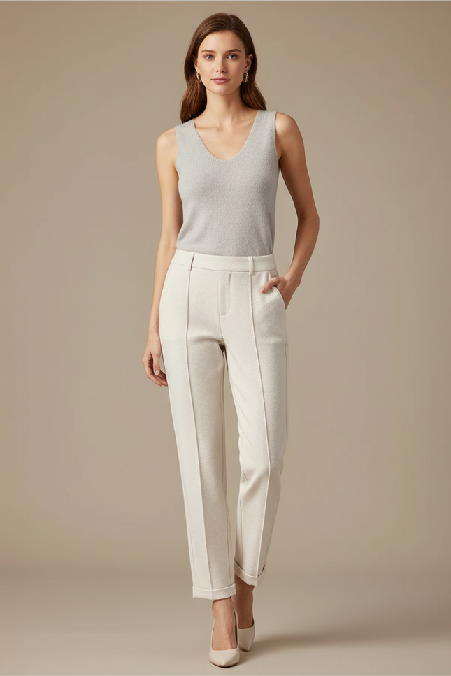 Pantalon Chic Blanc - Beige Maille