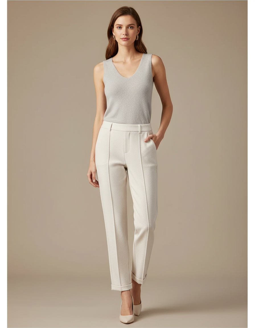 Pantalon Chic Blanc - Beige Maille
