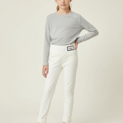Pantalon Blanc Élastique Enfant Velours Hiver