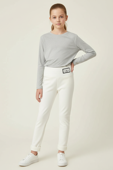 Pantalon Blanc Élastique Enfant Velours Hiver