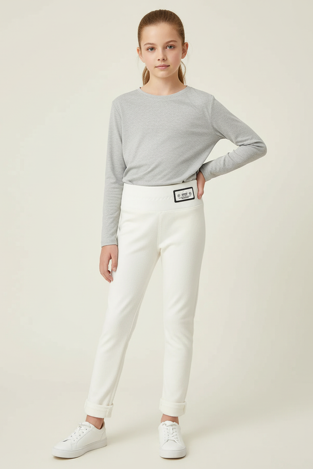 Pantalon Blanc Élastique Enfant Velours Hiver