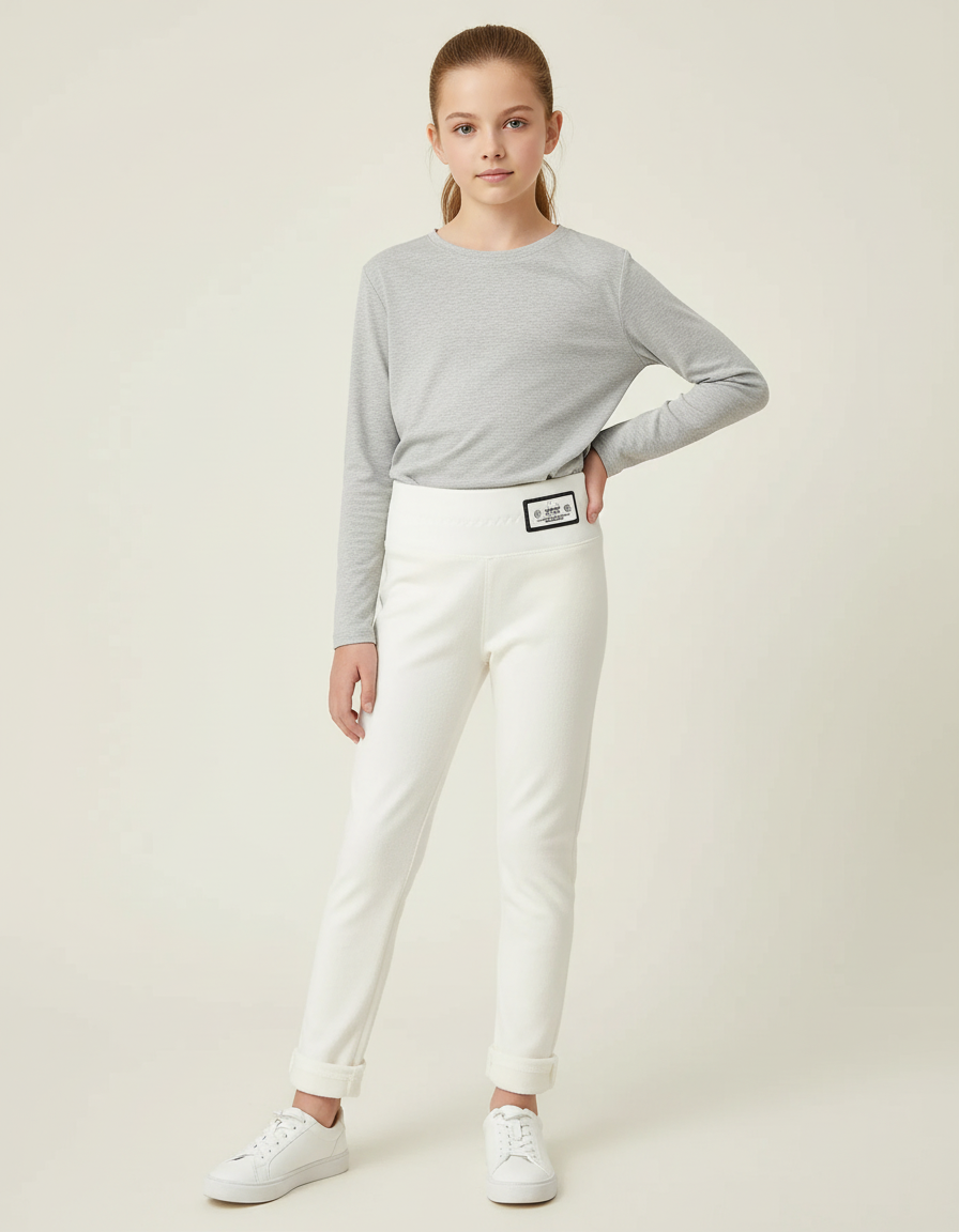 Pantalon Blanc Élastique Enfant Velours Hiver