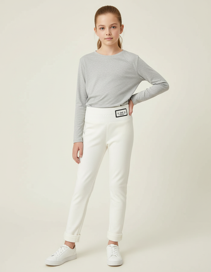 Pantalon Blanc Élastique Enfant Velours Hiver