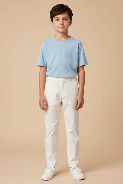 Pantalon Blanc Coton Slim Enfant Élégant Décontracté