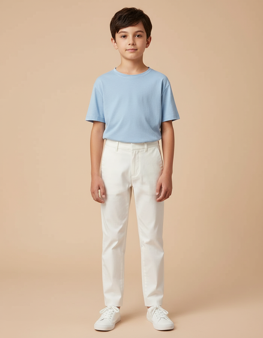 Pantalon Blanc Coton Slim Enfant Élégant Décontracté