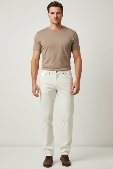 Pantalon Blanc Coton Stretch Slim Homme Décontracté - Jean