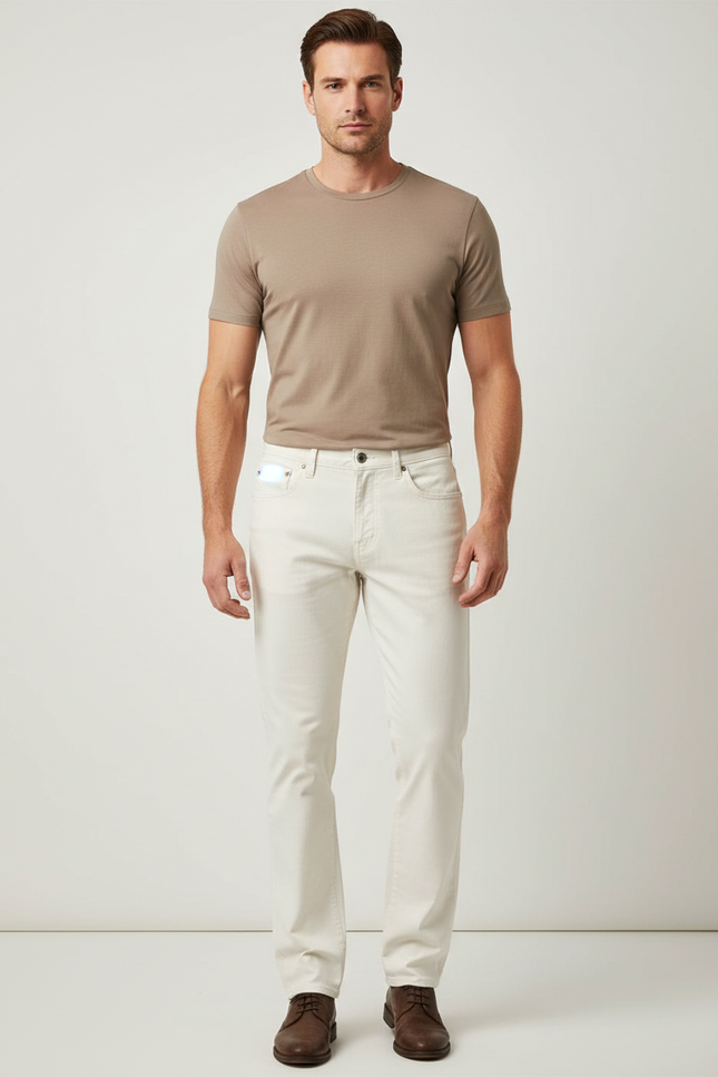 Pantalon Blanc Coton Stretch Slim Homme Décontracté - Jean