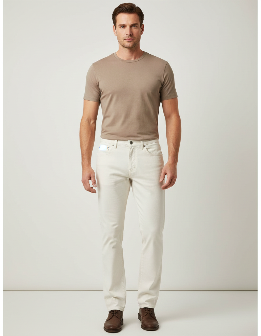 Pantalon Blanc Coton Stretch Slim Homme Décontracté - Jean