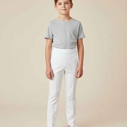 Pantalon Blanc Enfant Slim Ajusté Moderne - Polyester