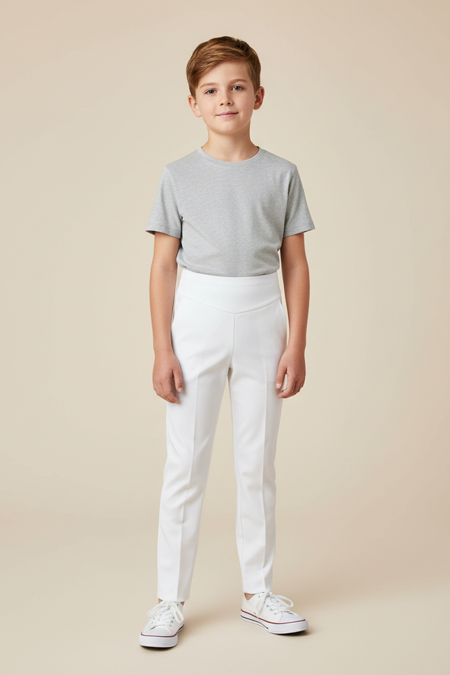 Pantalon Blanc Enfant Slim Ajusté Moderne - Polyester
