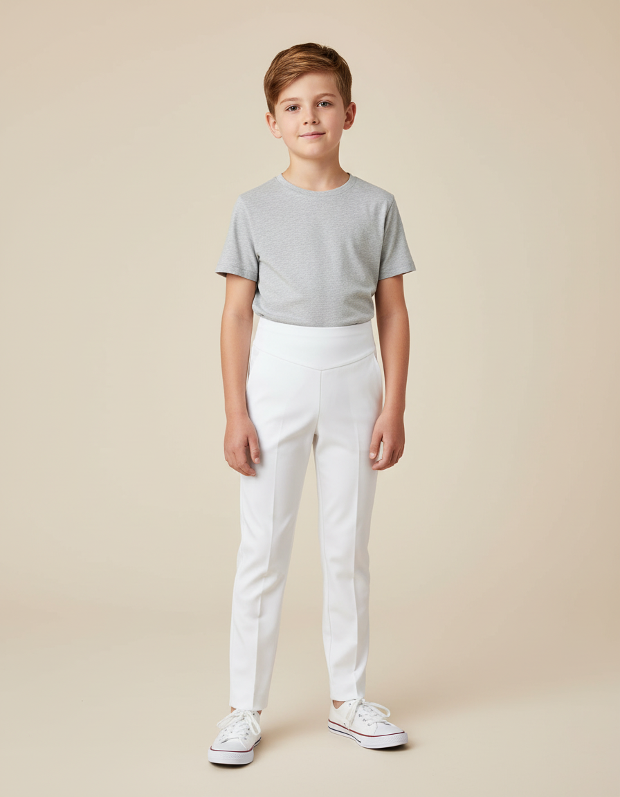 Pantalon Blanc Enfant Slim Ajusté Moderne - Polyester