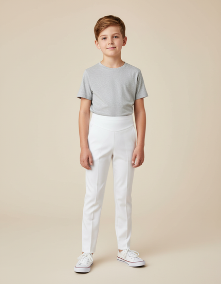 Pantalon Blanc Enfant Slim Ajusté Moderne - Polyester