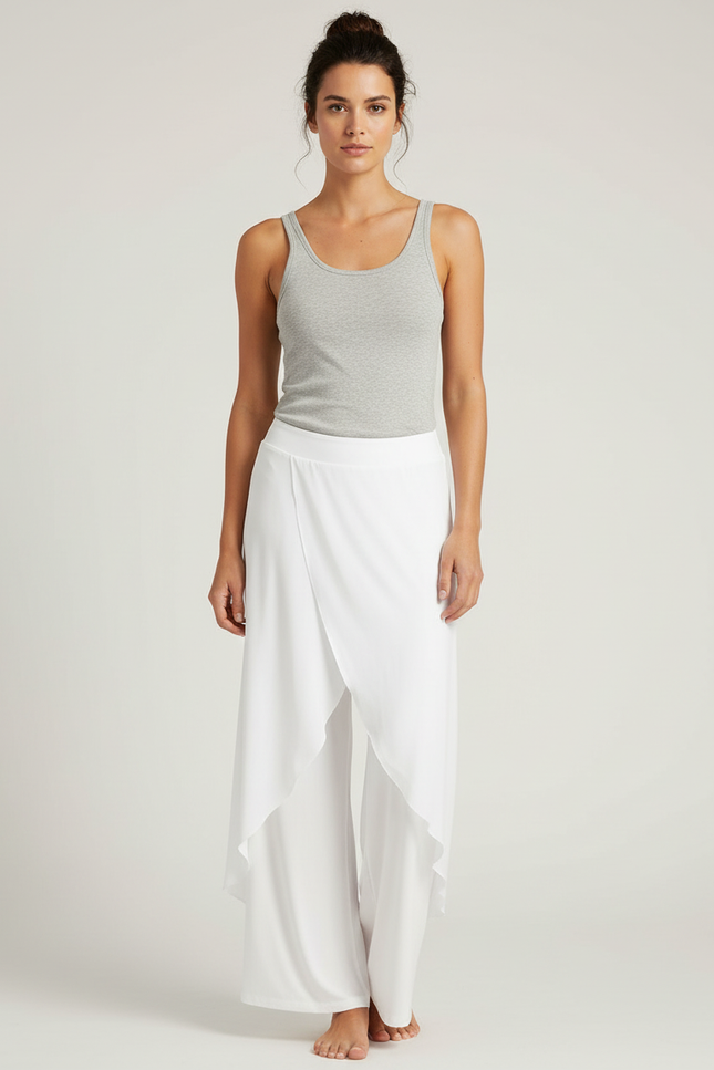 Pantalon Blanc Fluide Ample Chiffon Décontracté Élégant - Polyester