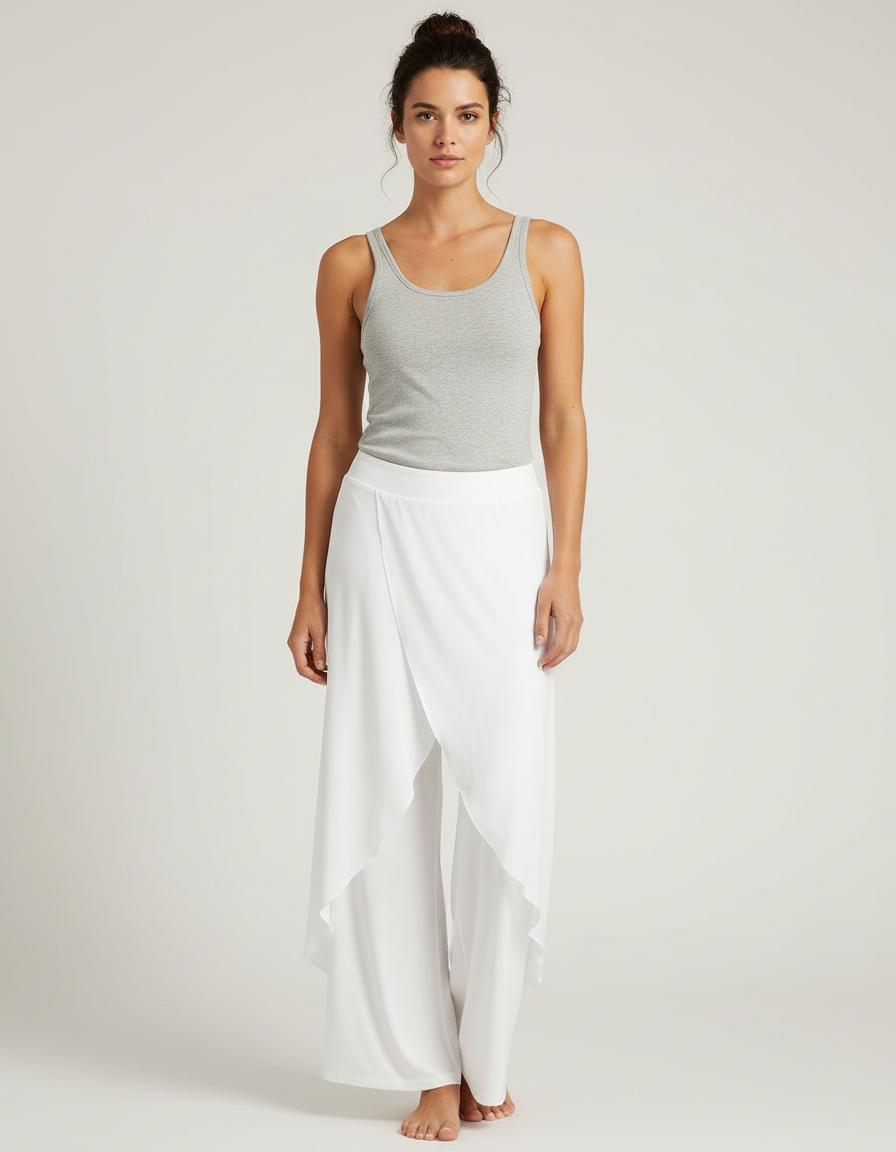 Pantalon Blanc Fluide Ample Chiffon Décontracté Élégant - Polyester