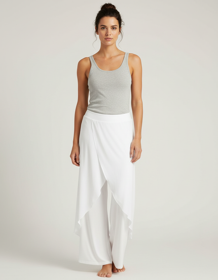 Pantalon Blanc Fluide Ample Chiffon Décontracté Élégant - Polyester