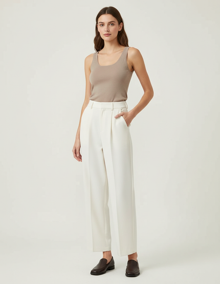 Pantalon Carotte Blanc - Gabardine