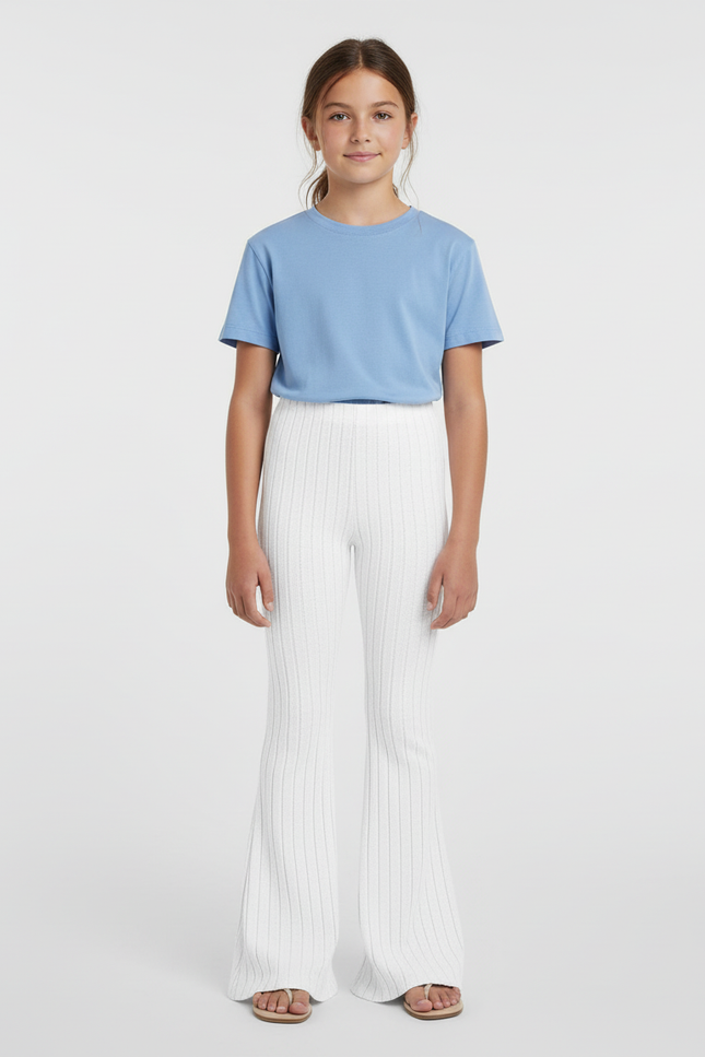 Pantalon Blanc Côtelé Évasé Tricoté Fille - Maille