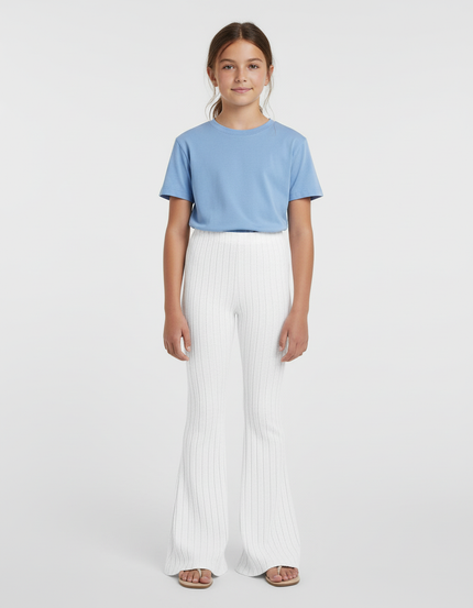 Pantalon Blanc Côtelé Évasé Tricoté Fille - Maille