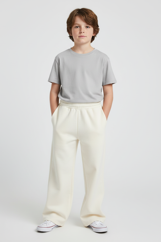 Pantalon Blanc Ample Molletonné Cordon Décontracté Enfant - Beige