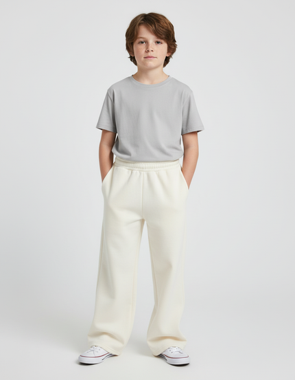 Pantalon Blanc Ample Molletonné Cordon Décontracté Enfant - Beige