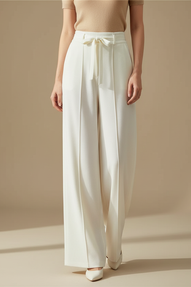 Pantalon Blanc Taille Haute Grande Taille - Polyester