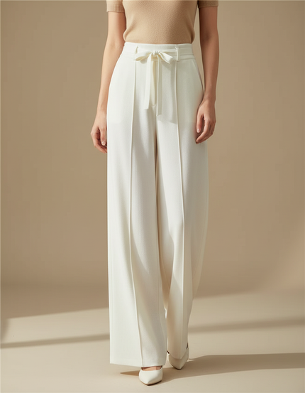 Pantalon Blanc Taille Haute Grande Taille - Polyester