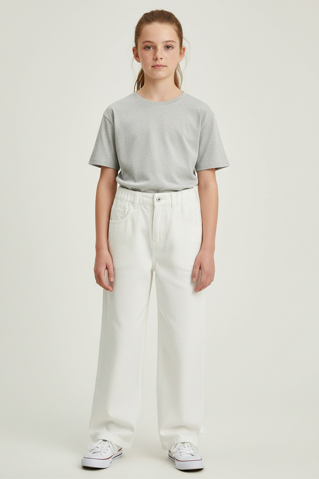 Pantalon Blanc Large Décontracté Fille Coton - Jean