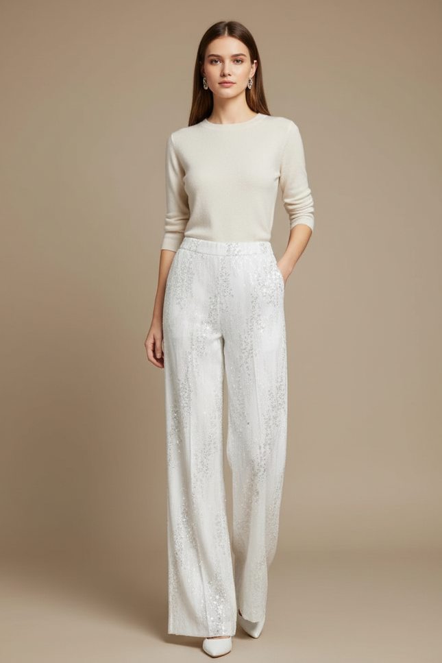 Pantalon Sequin Blanc - Polyester