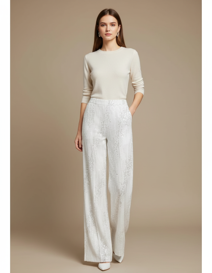 Pantalon Sequin Blanc - Polyester