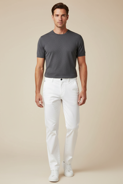 Pantalon Blanc Coton Droit Classique Homme Décontracté
