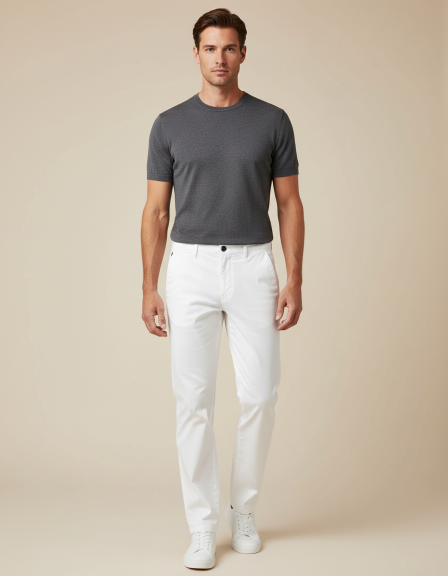 Pantalon Blanc Coton Droit Classique Homme Décontracté