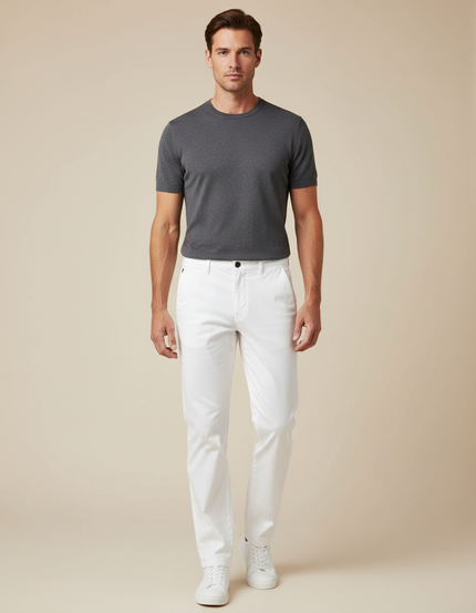 Pantalon Blanc Coton Droit Classique Homme Décontracté