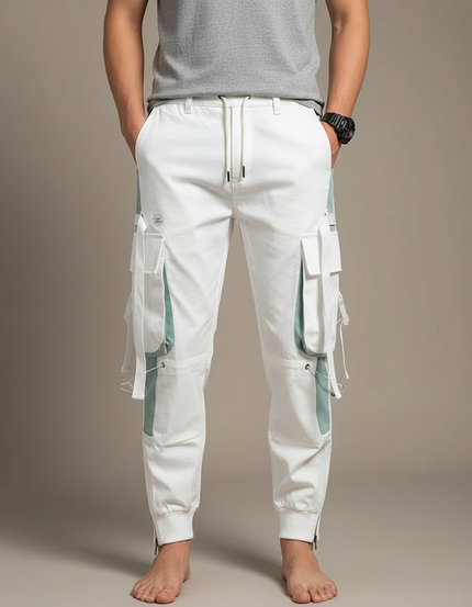 Pantalon Blanc Cargo Jogger Multi-poches Homme - Coton