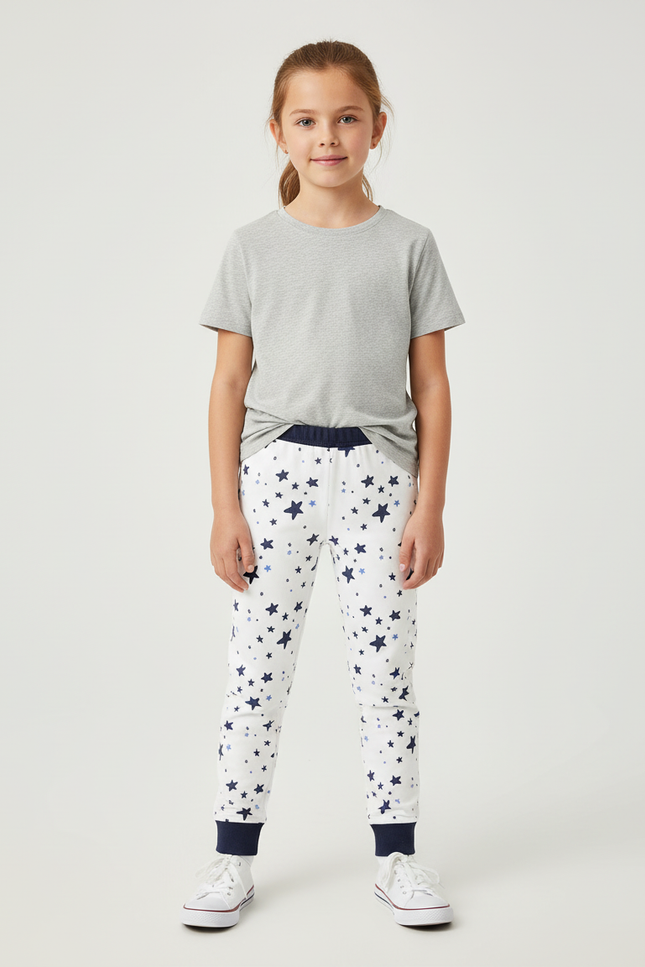 Pantalon Blanc Étoiles Coton Enfant Décontracté Confortable - Molleton