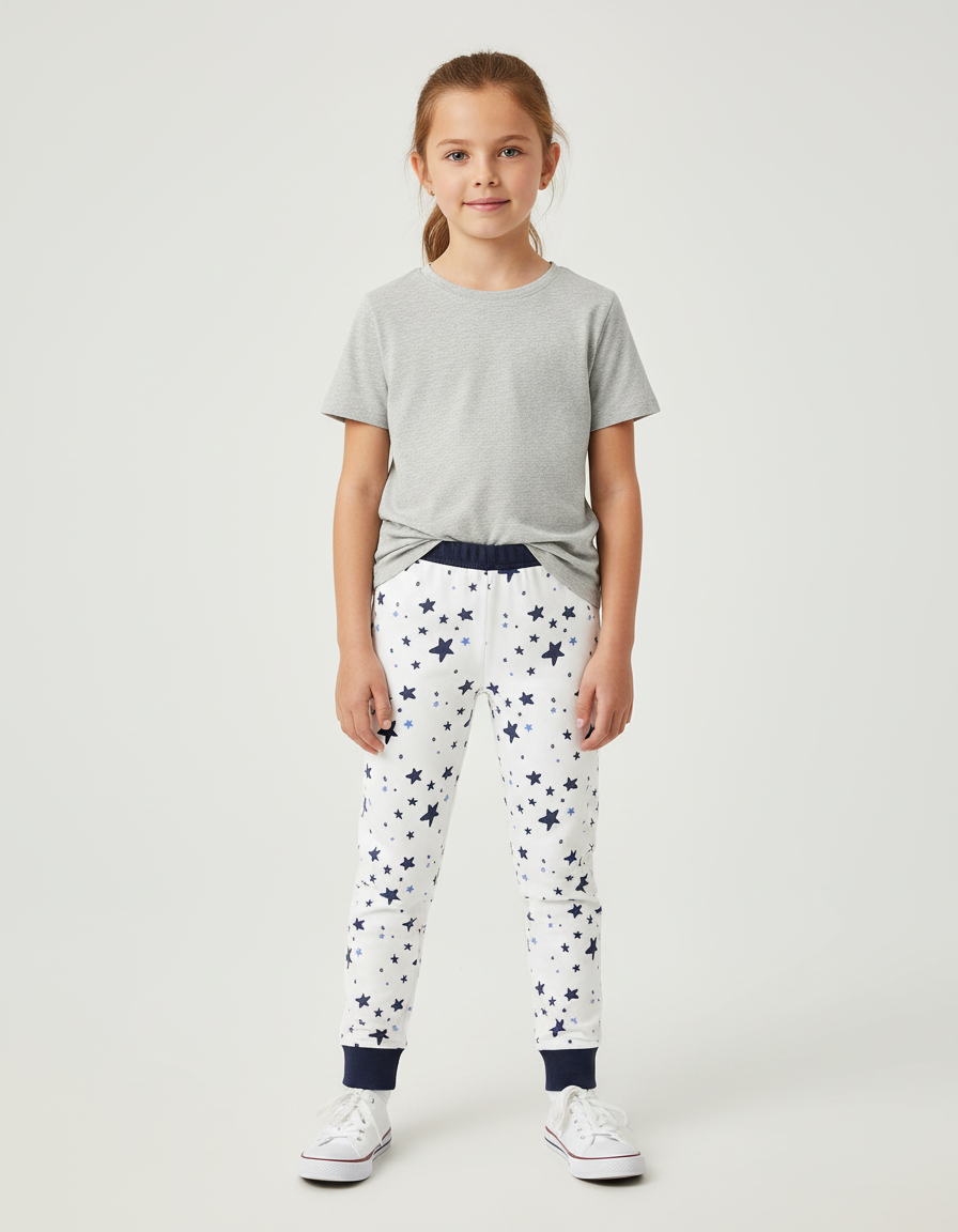 Pantalon Blanc Étoiles Coton Enfant Décontracté Confortable - Molleton