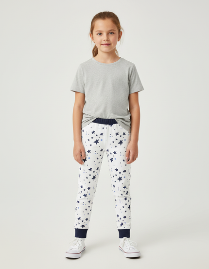 Pantalon Blanc Étoiles Coton Enfant Décontracté Confortable - Molleton