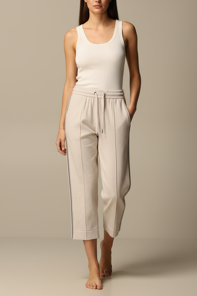 Pantalon Blanc Décontracté Coton Taille Haute Femme - Beige Molleton