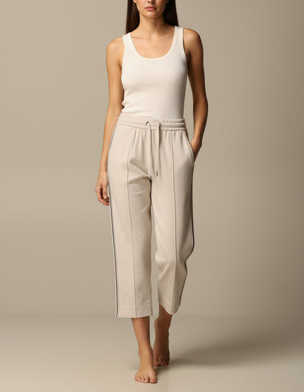 Pantalon Blanc Décontracté Coton Taille Haute Femme - Beige Molleton