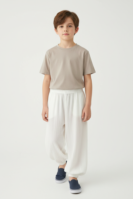 Pantalon Blanc Ample Léger Confortable Enfant - Lin
