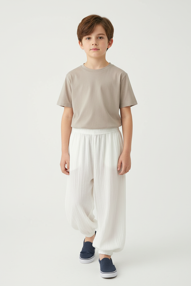 Pantalon Blanc Ample Léger Confortable Enfant - Lin