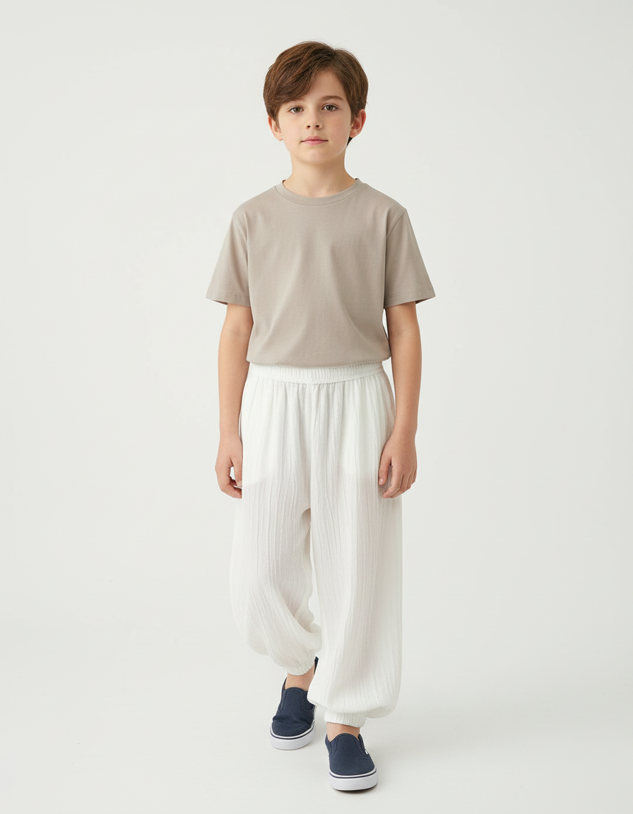 Pantalon Blanc Ample Léger Confortable Enfant - Lin