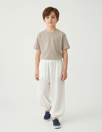 Pantalon Blanc Ample Léger Confortable Enfant - Lin