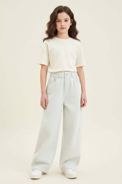 Pantalon Blanc Ample Décontracté Fille Jean - Bleu