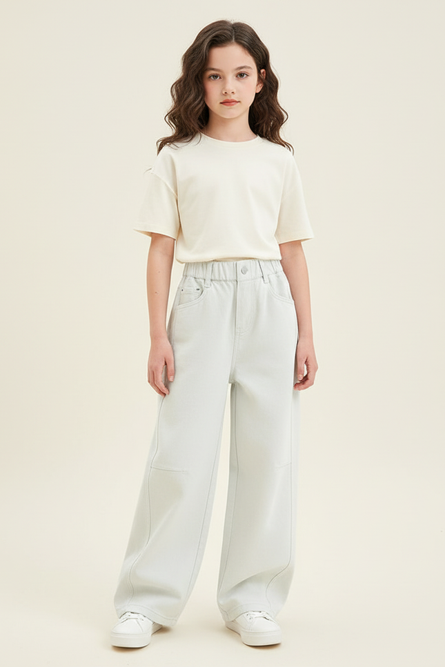 Pantalon Blanc Ample Décontracté Fille Jean - Bleu