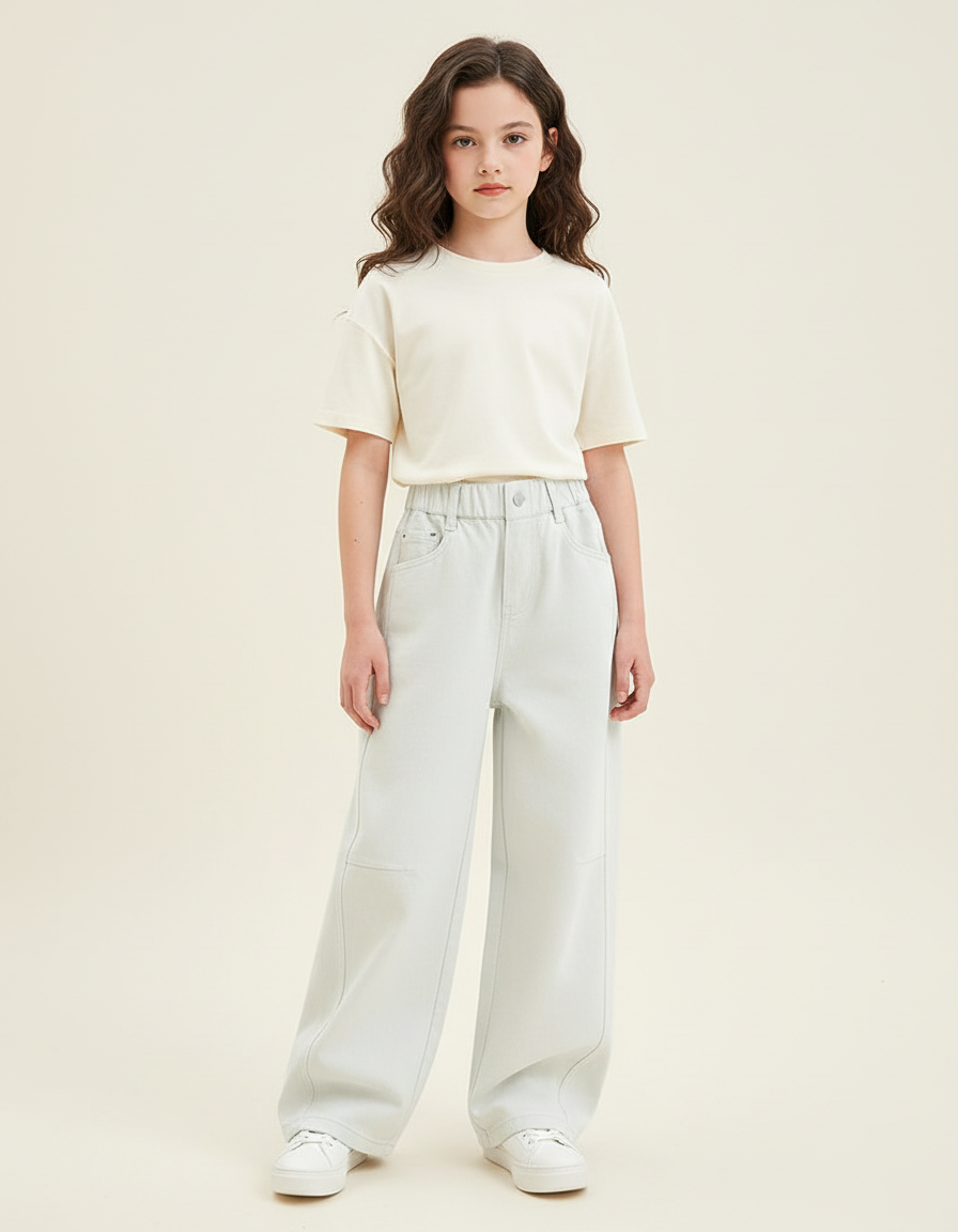 Pantalon Blanc Ample Décontracté Fille Jean - Bleu
