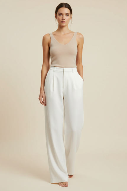 Pantalon Évasé Blanc - Laine