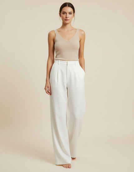 Pantalon Évasé Blanc - Laine
